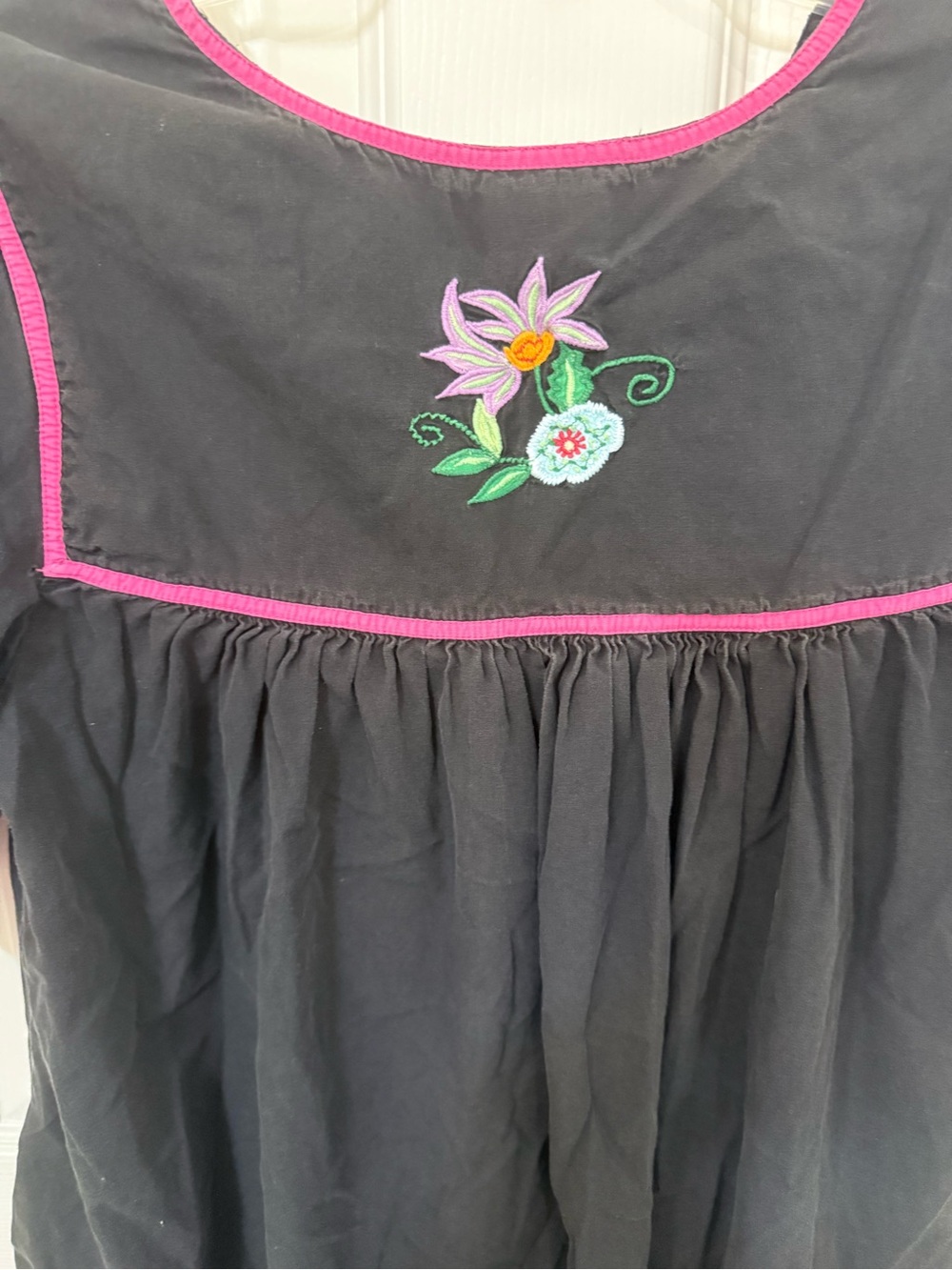 Bechamel Black Midi House Dress with Hot Pink Floral Embroidery - Picture 3 of 6